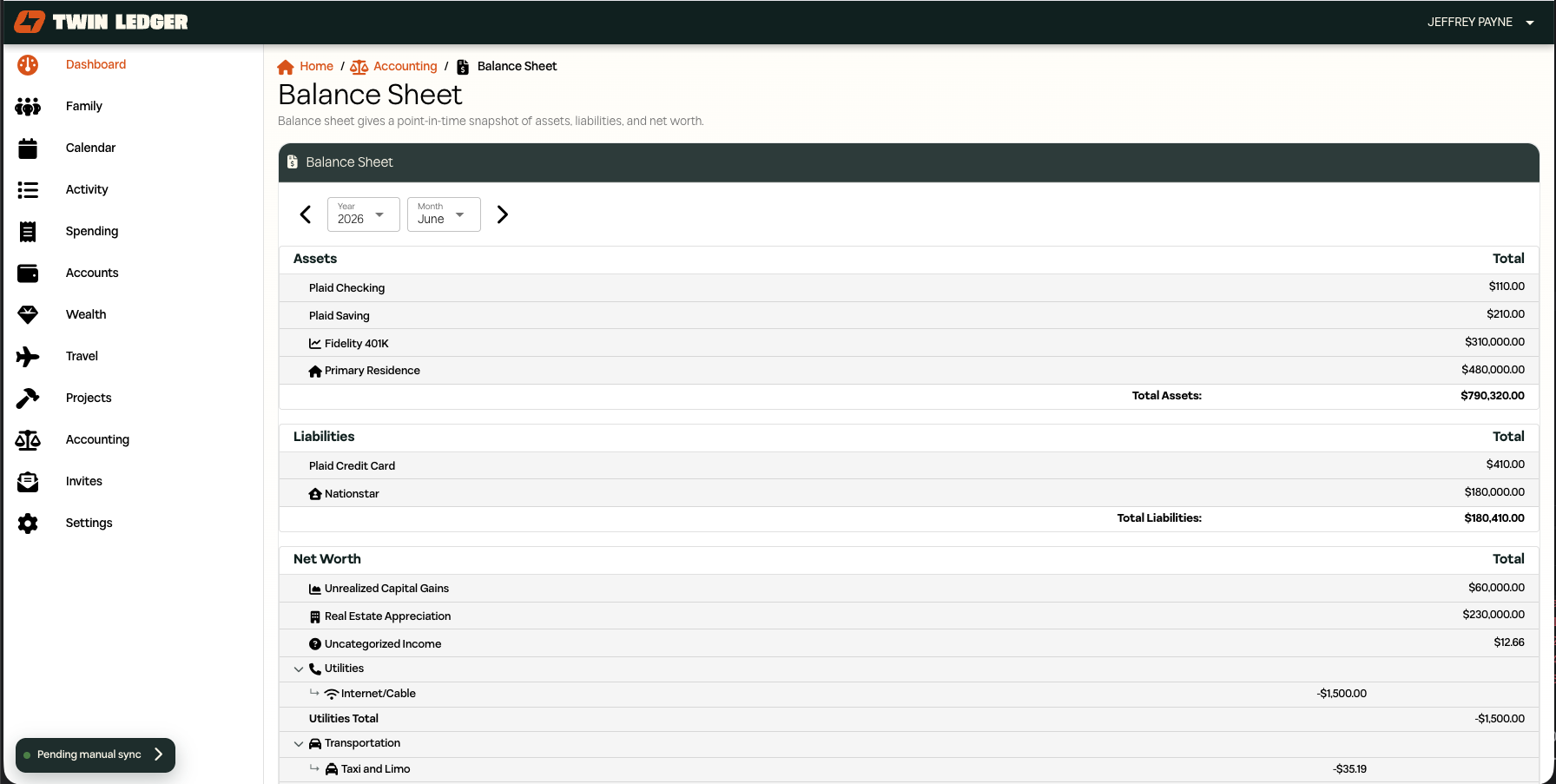 Twin Ledger wealth dashboard